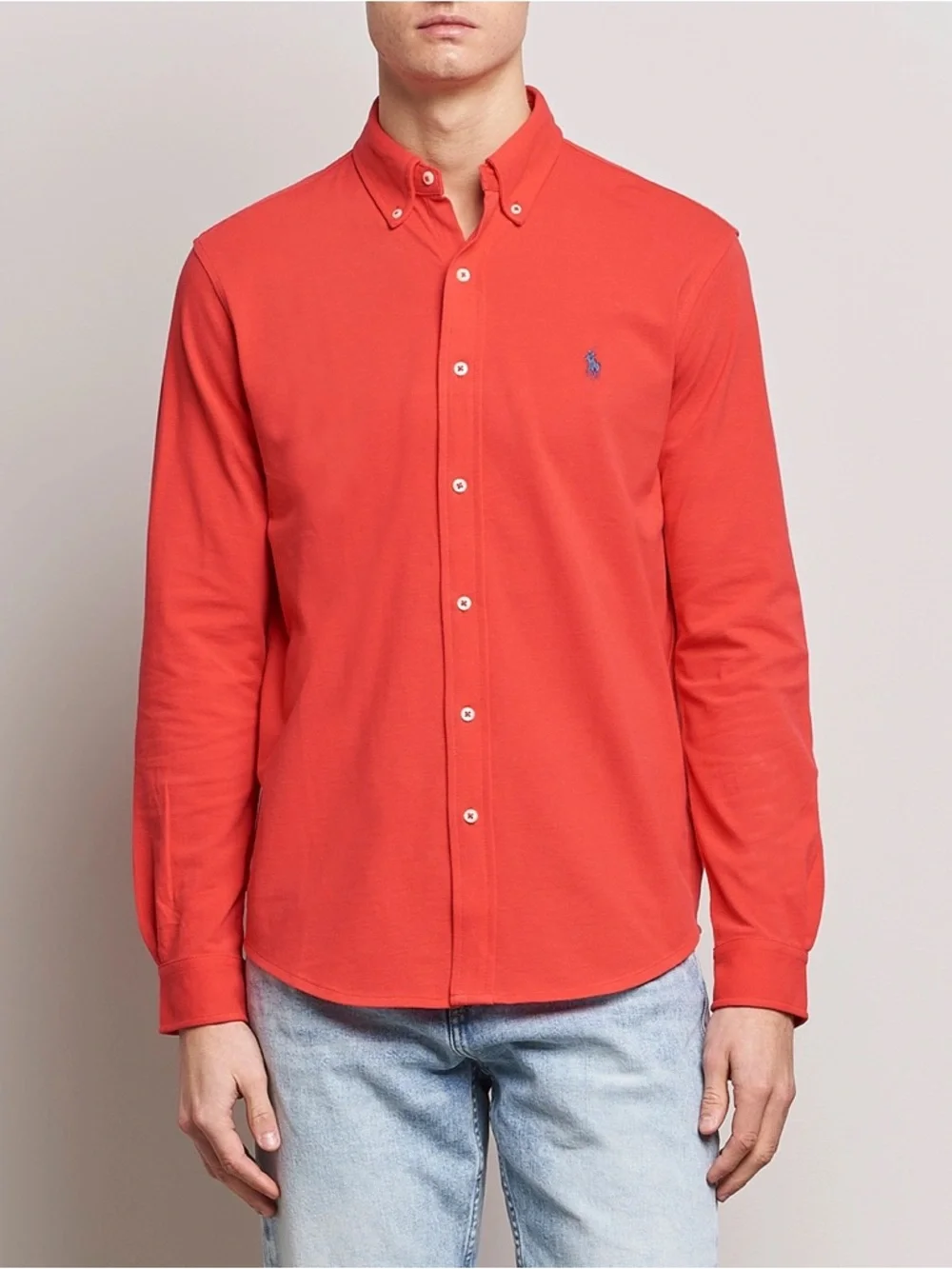 Polo Ralph Lauren Men’s Bright Red Long-Sleeve Featherweight Mesh Shirt